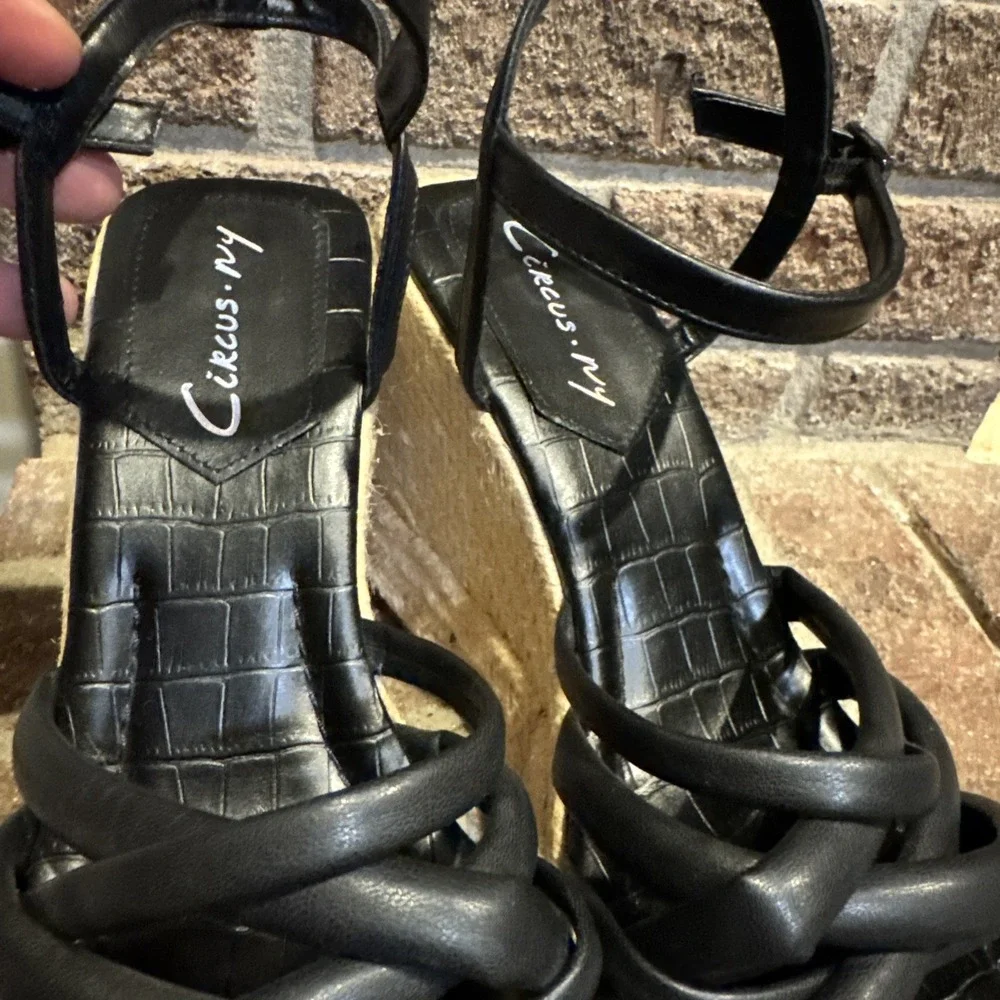 Womens Circus NY Sam Edelman Irene Black Faux Leather‎ Espadrille Sz 9.5 #114